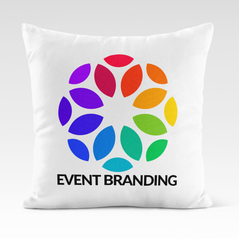 Colourfull logo printed on a cheap printed cushion