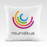 Company logo on a low cost promotional cushion