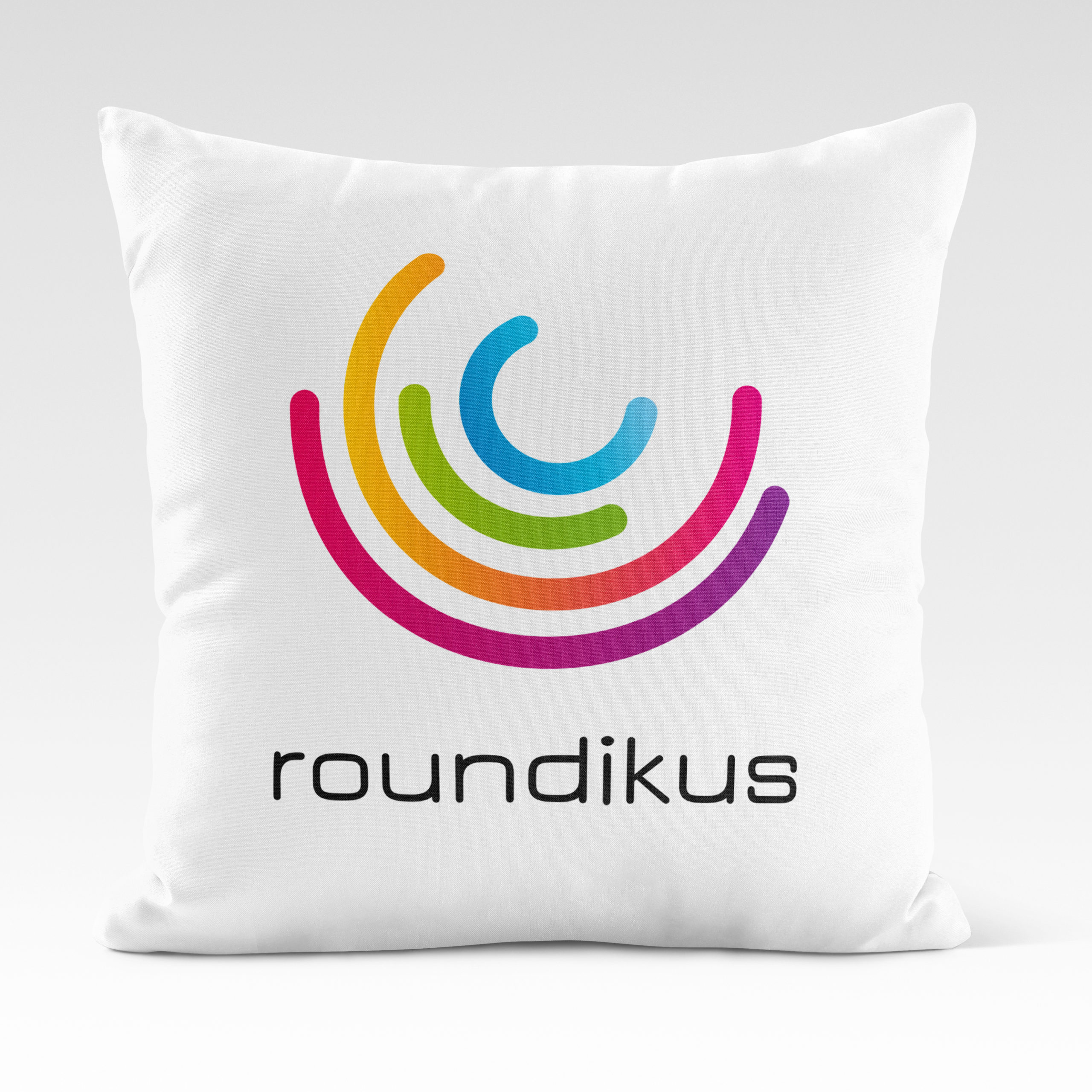 Company logo on a low cost promotional cushion