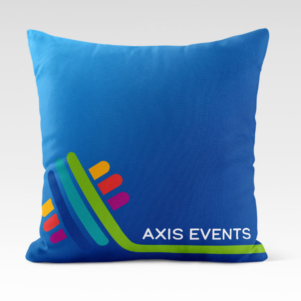 Branded cushion printed with a logo