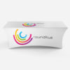 White stretchy tablecloth with custom logo printed
